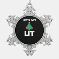 Let's Get Lit Christmas Tree Holiday Drinking Snowflake Pewter Christmas Ornament