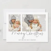 Modern 2 Photos Script Couple Merry Christmas Holiday Card