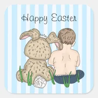 Sweet Baby Boy and Easter Bunny Happy Easter Square Sticker