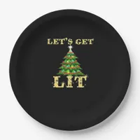 Let's Get Lit Funny Christmas Drinking Classic Paper Plates