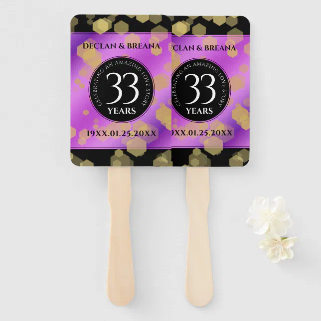 Elegant 33rd Amethyst Wedding Anniversary Hand Fan