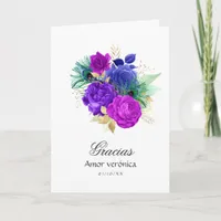 Spanish Mardi Gras Watercolor Floral Quinceañera Thank You Card