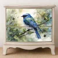 Watercolor Bluebird on Branch with Green Leaves Tissue Paper