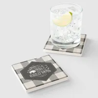 Wild Wonderful Christmas Black Buffalo Plaid ID604 Stone Coaster