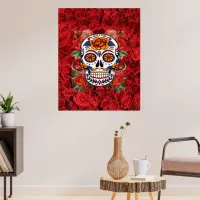 Sugar Skull Pink Red Roses Holidays Large Poster