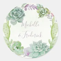 Watercolor Desert Cactus Succulents Wedding Classic Round Sticker