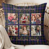 Family Christmas Plaid Personalized Photo Collage Throw Pillow