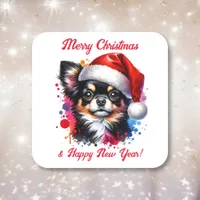 Chihuahua Dog in Santa Hat Christmas   Square Sticker