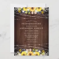 Rustic Sunflower String Lights Friendsgiving Party Invitation