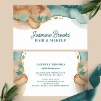 Dusty Teal and Gold Watercolor  Business Card