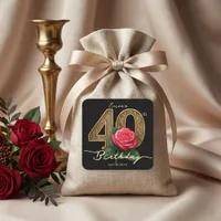 Glamorous Black Gold Red Rose Floral 40th Birthday Square Sticker
