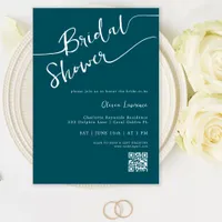 Teal Script QR Bridal Shower Invitation