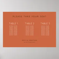 Simple 30 guests 3 tables Terracotta Seating Chart