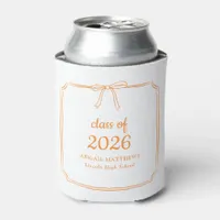 Elegant Whimsical Bow Orange Custom Graduation Can Cooler