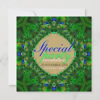 Exotic Peacock Green Indigo Girls Party Invitation