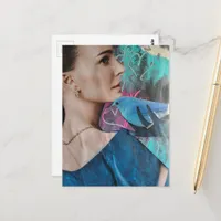 Woman with a Blue Bird Surreal Collage Postcard