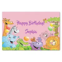 Birthday Safari jungle animals pink girl Tissue Paper