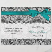 white lace,aqua ribbon book fold Wedding program