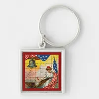 Vintage Lady, Eagle, Flag and Liberty Bell Mosiac Keychain