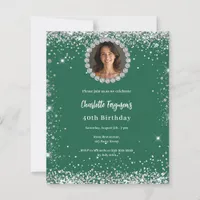 Birthday emerald green diamond photo invitation
