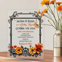 Steampunk Gears and Flowers Themed Wedding Acrylic Invitations