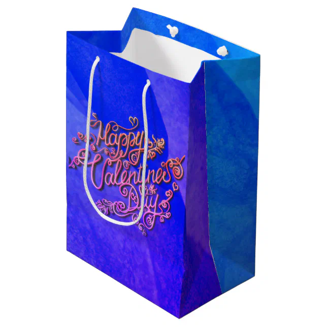 Happy Valentine’s Day blue heart lettering Medium Gift Bag