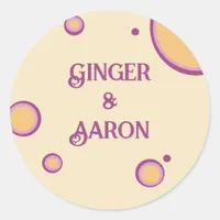 Retro 70s Circles Purple Orange Groovy Wedding Classic Round Sticker