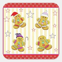 Cute Gingerbread Men Christmas Square Sticker