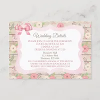 Rustic Wood Pink & Tan Floral Wedding Details Card