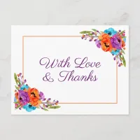 Purple Orange Floral Watercolor Wedding Thank You Postcard