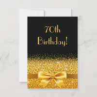 70th birthday party black gold bow invitation