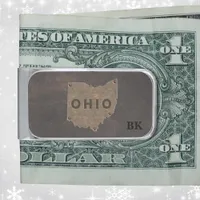 Ohio Faux Leather Monogrammed Silver Finish Money Clip