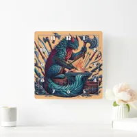 Cat Forging Weapons in an Enchanted Workshop Square Wall Clock