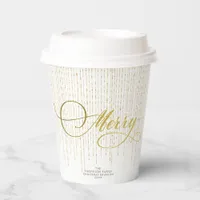 Gold Script Glitter Red White Family Christmas Paper Cups