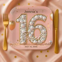 Shimmering Pearlescent Gold Soft Pink Sweet 16 Paper Plates