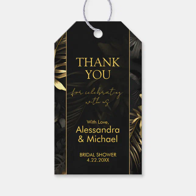 Modern Black Gold Tropical Wedding Thank You Gift Tags