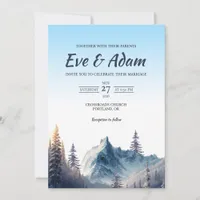 Frosty Alpine Mountain Watercolor Winter Wedding Invitation