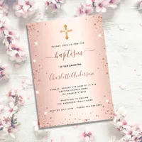 Baptism rose gold pink girl invitation