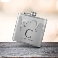 Dripping Liquid Chrome Metal Monogram  Flask