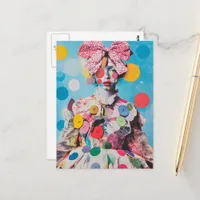 A Colorful lady with a big bow and buttons Postcard