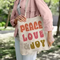 Retro Groovy Peace Love Joy Holiday Photo Tote Bag