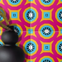 Colorful Hot Pink and Turquoise Geometric Pattern Ceramic Tile