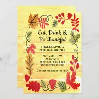 Thanksgiving Potluck Dinner Yellow Wood Invitation