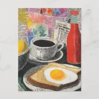 Breakfast Mixed Media Collage Postcard