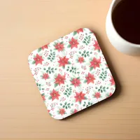 Minimalist Watercolor Botanical Poinsettia  Beverage Coaster