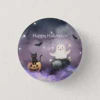 Cute Cat and Ghost Halloween Button