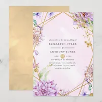 Purple and Gold Floral Geometric Wedding Invitation