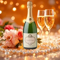 Vintage Chic Pearls and Prosecco Bridal Shower Sparkling Wine Label