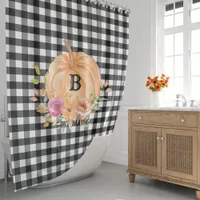 Buffalo Plaid Monogrammed Pumpkin Shower Curtain