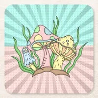 Magical Mushroom Cute Pastel   Square Paper Coaster
